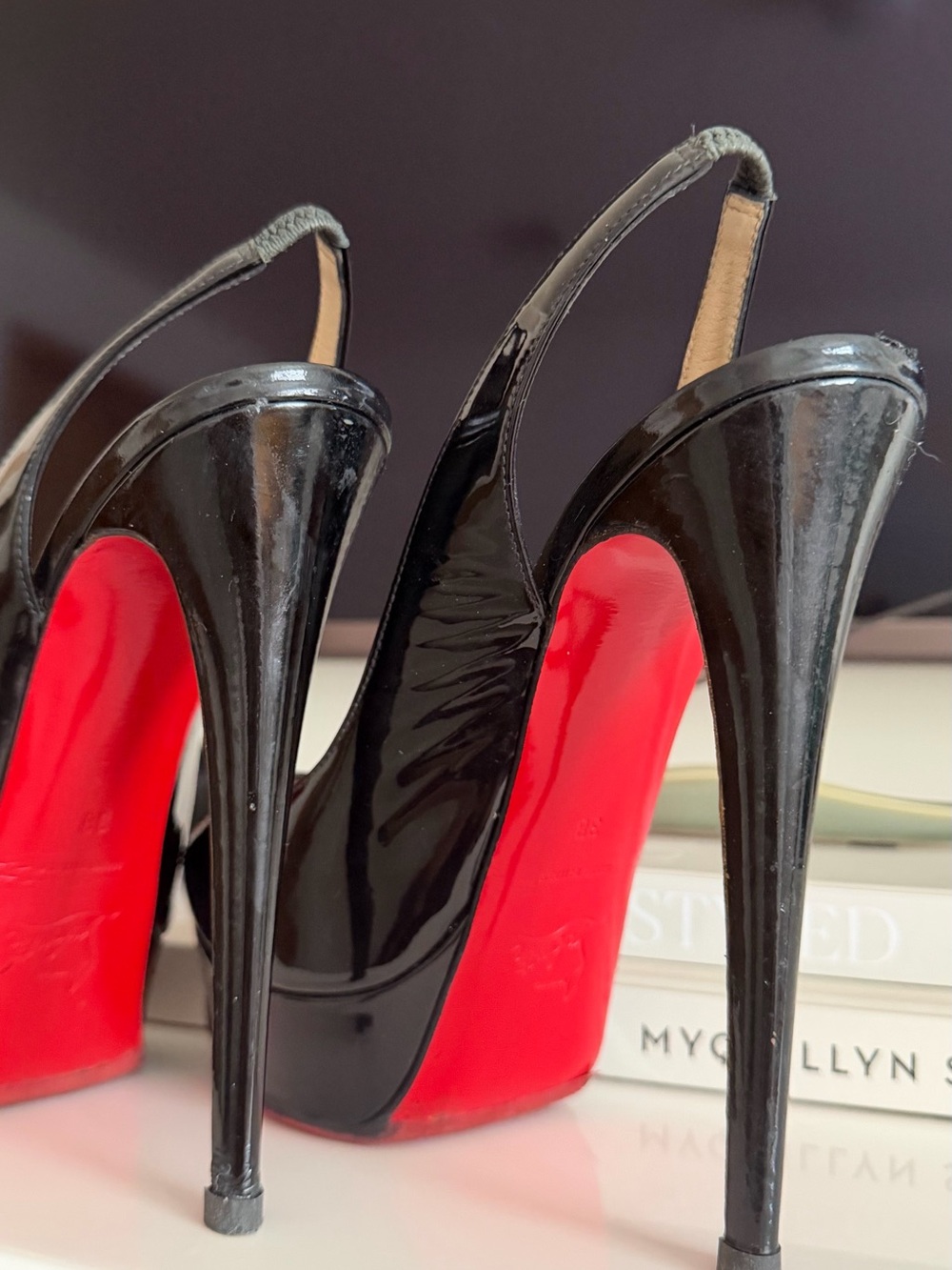 Christian Louboutin Black Patent Slingback Pumps with Red Soles